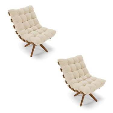 Imagem de Kit 02 Poltronas Giratória Costela Linho Base Madeira MA30 - D'Rossi, 