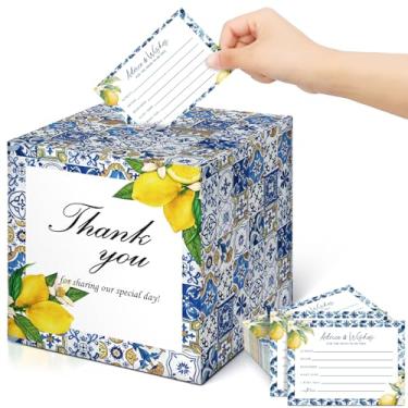 Imagem de Humyoun 37 cartões de conselhos e desejos de limão para o Sr. e Sra. Amalfi Coast Caixa de coleção de bênção de papel mediterrâneo lembrancinhas de festa de casamento presente para decoração de