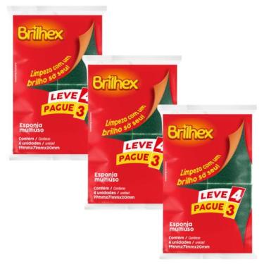 Imagem de Esponja Leve 4 Pague 3 de Lavar Louça Brilhex Dupla Face, kit3unidades
