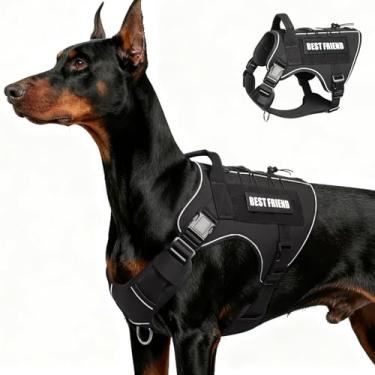 Imagem de MOOGROU Peitoral tático para cães grandes, sem puxão, colete militar com alça, peitoral refletivo para animais de estimação resistente, para caminhadas, treinamento, preto, G