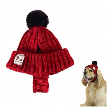 Imagem de Gorro de malha quente para animais de estimação – Chapéu de inverno para cães e gatos com orifícios para orelhas, gorro de tricô macio, gorro de tricô para cães, chapéu de inverno aconchegante para