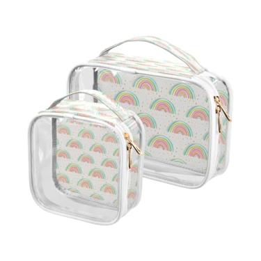 Imagem de xigua Bolsa de maquiagem colorida arco-íris para mulheres, bolsa de cosméticos transparente de viagem, bolsa de higiene portátil à prova d'água para viagens, férias, organização de banheiro