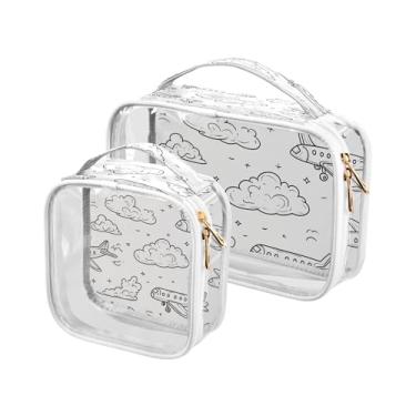 Imagem de xigua Bolsa de maquiagem de aviões de desenho animado para mulheres, bolsa de cosméticos de viagem, bolsa de higiene portátil à prova d'água para viagens, férias, organização de banheiro