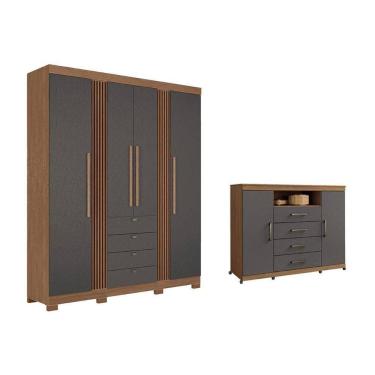 Imagem de Guarda Roupa +cômoda 2 Peças Qc286 Jatobá/grafite - Santos Andirá