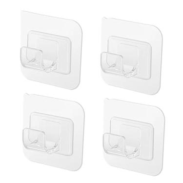 Imagem de Suporte de varão de cortina forte ganchos para parede adesivo de banheiro haste de chuveiro retentor de tensão sem vara de perfuração para armário, C, 4 peças 6 x 6 cm