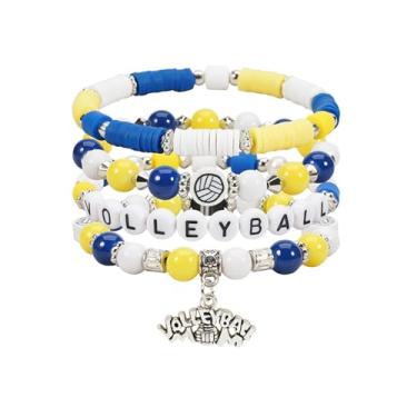 Imagem de Lssfadccx Pulseira com pingente de bola para dia de jogo, joias empilháveis para fãs de esportes para mulheres/homens, presentes para amantes de futebol americano, beisebol, futebol, vôlei, basquete