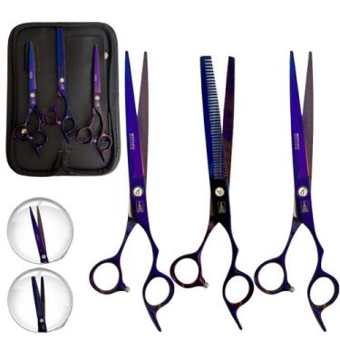 Imagem de Kit Tesouras Profissionais Fio Laser Desfiadeira Navalha - Mofashi,  R