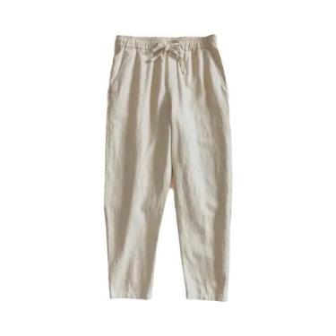 Imagem de Calças Casuais Masculinas De Algodão E Linho, Estilo Baggy, Cor Sólida