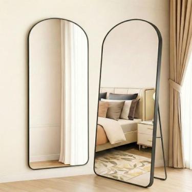Imagem de Espelho Oval 170x70 com Base Reta  Corpo Inteiro, Moldura de Alumínio,