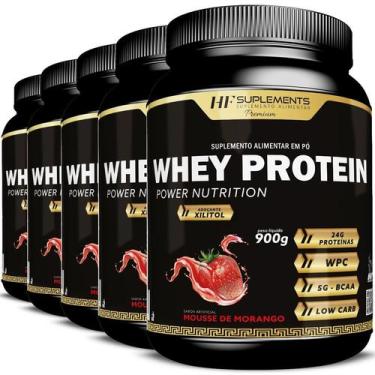 Imagem de 5x whey protein power nutrition mousse de morango 900g - HF SUPLEMENTS