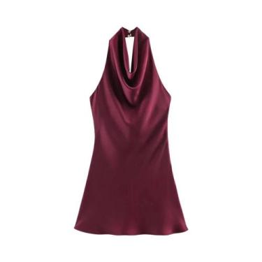 Imagem de Vestido Mini De Cetim Halter Sem Costas Feminino Para O Verão, Sexy E 