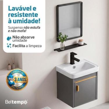 Imagem de Gabinete Banheiro Suspenso Impermeável Cuba Espelho 43x46cm Anti Umida