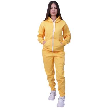 Imagem de Conjunto Moletom Com Ziper Plus Size Amarelo-Feminino