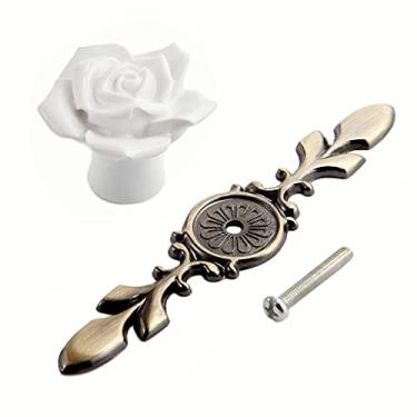 Imagem de Rose Cerâmica Liga Base Base Porta Konb Cozinha Armário Armário Gaveta Armário Puxador Branco Rosa Bronze Móveis Acessórios YYDFPIIA (Color : White Short)