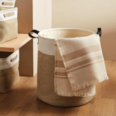 Imagem de Cesto Natural e Branco com Alça em couro - A\CASA