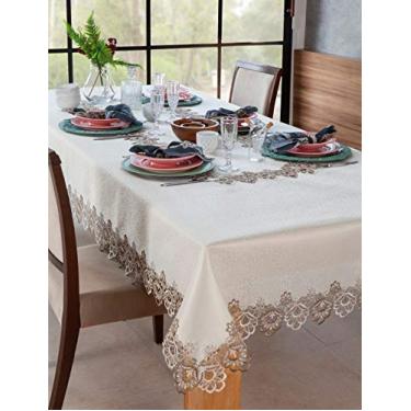 Imagem de Toalha de Mesa Rendada Poliéster Veneza JolitexBege/Branco/Fendi 150x220cm