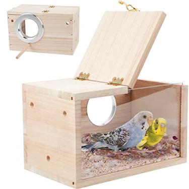 Imagem de GINDOOR Caixa de aninhamento de periquito Casa de pássaro transparente para gaiola Caixa de criação de madeira natural para papagaio periquito Cacatiel Lovebirds Budgie Conure e outros pequenos pássaros