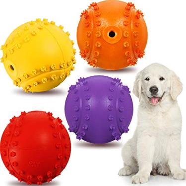 Imagem de Frienda – Bola de borracha durável para cachorro com 4 peças, brinquedos interativos e divertidos, brinquedos não tóxicos para mastigar cães e cachorros
