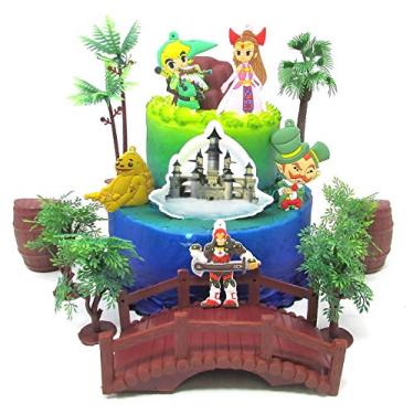 Imagem de Conjunto de topo de bolo de aniversário Legend of ZELDA Deluxe com personagens Zelda e acessórios temáticos decorativos