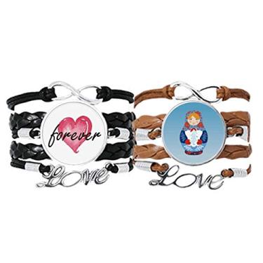 Imagem de DIYthinker Pulseira com estampa russa de bonecas russas com símbolo da Rússia, pulseira de couro para sempre amor