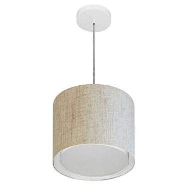 Imagem de Lustre Pendente Cilíndrico Duplo Cúpula Tecido 30/30x25 cm, Vivare Iluminação, Pendente4284 RST, Rustico Bege, Pequeno