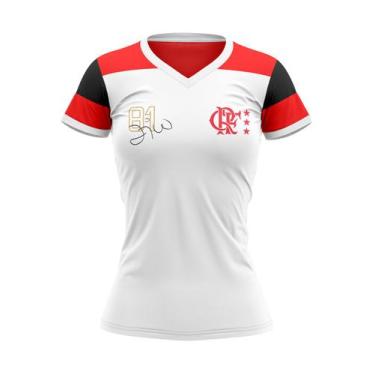 Imagem de Camiseta Braziline Babylook Zico Retrô Feminino - Branco E Vermelho