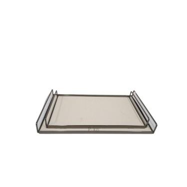 Imagem de Conjunto 2 Bandejas Decorativas Metal e Couro Cinza AH0499 BTC
