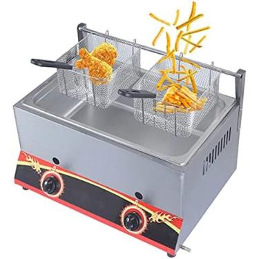 Imagem de Fritadeira A Gás Profissional, Com Cestos E Tampa Removíveis, Poder De Fogo Ajustável, Fritadeira A Gás Multifuncional De Aço Inoxidável Grosso, Para Batatas Fritas Rosquinhas Peixe,Gás Natural,11