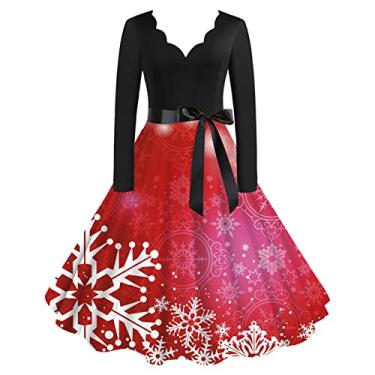 Imagem de UIFLQXX Vestido feminino clássico de Natal de manga comprida com decote em V, vestido com cinto, vestido de coquetel, vestido curto para noite, A2 - rosa, P