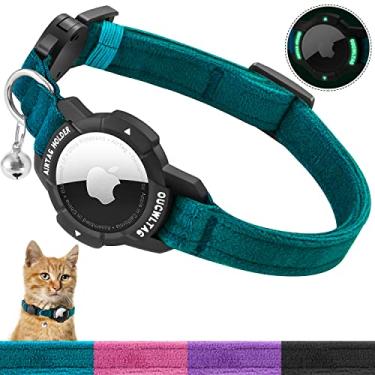 Imagem de Coleira para gatos Luminous AirTag Breakaway, coleira OUCWLTAG GPS para gatos com suporte de etiqueta Apple Air, coleiras rastreadoras de gatos com faixa elástica de segurança para meninas, meninos, gatinhos e filhotes (18 a 25 cm, azul)