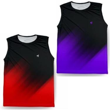 Imagem de Regata Masculina Fitness Cavada Proteção UV Térmica Kit 2-Masculino