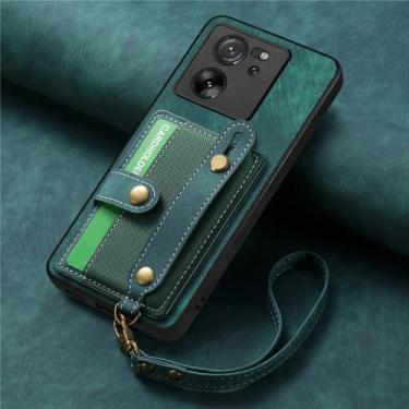 Imagem de Capa de couro para cartões de pulseira, bolsa de bolso com alça para xiaomi note 13 pro 12 plus 12t 13t 11 lite x5 x4 pro x3, verde, para redmi note13 5g