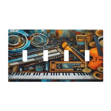 Imagem de WUYOCHA Capa para interruptor de luz quadriciclo para pintura de instrumento musical, placa de parede de 4 grupos, placa decorativa para decoração de casa de banho de fazenda