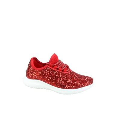 Imagem de TZ Tênis infantil feminino moderno com glitter, sem cadarço, casual, caminhada, Vermelho, 17