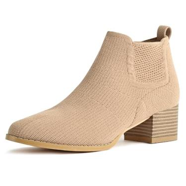 Imagem de SICARE Botas femininas de salto baixo, salto grosso, meia Chelsea, botas curtas confortáveis, elásticas, modernas, pretas e marrons, sapatos sociais para outono e inverno, Nude., 36