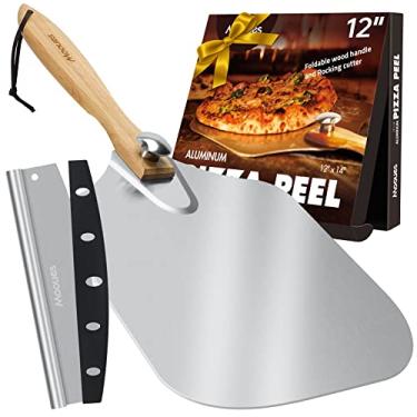 Imagem de Espátula de pizza de alumínio para pizza, pá de pizza de metal Mooues de 30,5 cm (30,5 x 35,5 cm) com alça dobrável de madeira, [bolsa de armazenamento incluída], para forno de pizza familiar assar