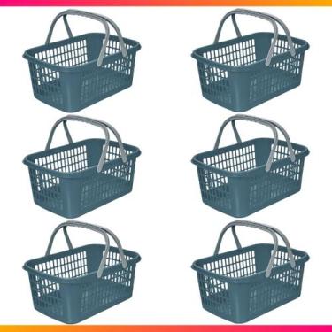 Imagem de Kit 06 Cesta Cestinha Plástica Supermercado c/ Alça 09L - Usual Utilid