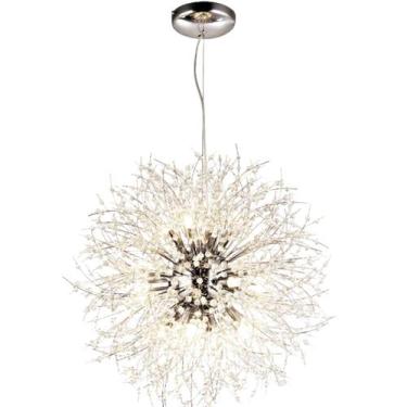 Imagem de Lustre Pendente Cromado Globo Aramado Cristal Dente de Leão 40cm Prata