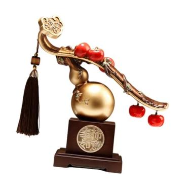 Imagem de Generic Lucky Persimmon Resina Estátua Feng Shui Ornamento Arte Escultura Bênção Cabaça Estatueta para Natal Estante Loja Restaurante, Dourado