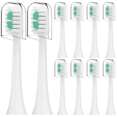 Imagem de Compatível com cabeças de escova de dentes elétrica AquaSonic Icon, para escova de dentes elétrica AquaSonic Icon, com capa contra poeira, pacote com 10 (pérola, média)