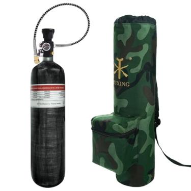 Imagem de TUXING 4500psi 3L/183Cu em tanque de ar HPA Paintball de fibra de carbono com sistema de ar PCP válvula de calibre duplo e bolsa de transporte (tanque de ar 3L + regulador + bolsa de transporte)