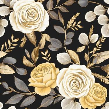 Imagem de XRUIBZI Papel de parede floral escuro descasque e cole papel de parede boho preto vinil papel de parede de contato com folhas para armários papel de parede autoadesivo à prova d'água para cozinha