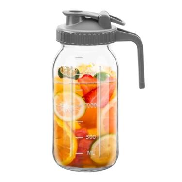 Imagem de Frascos Mason de boca larga de 1,8 l com tampas de bico de despejo, jarro de vidro de 2 litros com tampa, jarro de leite materno à prova de vazamento duplo para geladeira, café, água e chá gelado (1,8