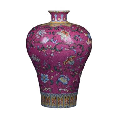 Imagem de Vaso entrelaçado colorido esmaltado antigo estilo chinês, grande vaso de ameixa de cerâmica banhado a ouro - vaso de ameixa carmim