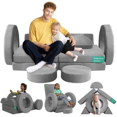 Imagem de Frolic & Fun Sofá infantil de 16 peças, sofá modular para sala de jogos, sofá infantil para construir fortes, espuma e almofada de chão para meninos e meninas