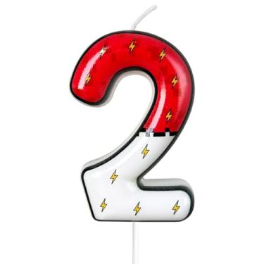 Imagem de WQINX Vela de aniversário com número de relâmpago vermelho e branco de desenho animado anime desenho animado aniversário suprimentos de festa decoração de bolo desenho animado animação aniversário