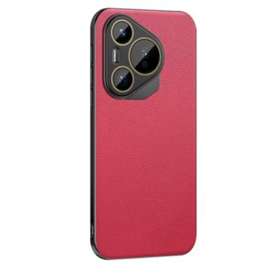 Imagem de LTLMYDAM Capa ultrafina para Huawei Pura 70 Ultra/70 Pro/70 Pro+/70, proteção de lente de câmera de metal, capa de couro legítimo, capa estilo comercial antiqueda, rosa, 70 Pro+