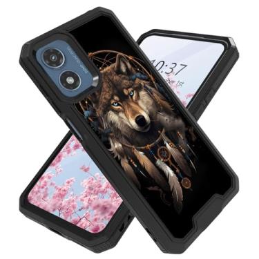 Imagem de WZCJDHMJ Capa para Motorola Moto G Play 4G 2024, resistente, à prova de choque, à prova de quedas, 2 em 1, capa protetora robusta para celular Moto G Play 4G 2024-Wind Chime Wolf
