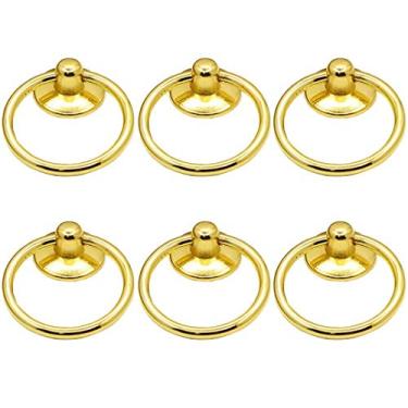Imagem de Puxador redondo de 6 peças, puxador de porta para móveis antigos, puxador de anel de gaveta de orifício único, puxador de cozinha, puxadores modernos (dourado)