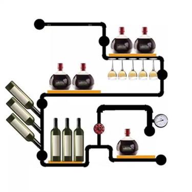 Imagem de Suporte para Vinhos Criativo refrigerador de vinho casa rack de vinho montado na parede estilo industrial prateleira de tubo de ferro decoração de parede Porta-Garrafas